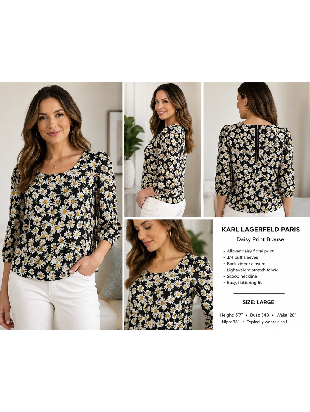 080. Karl Lagerfeld Paris•Daisy Print Blouse•LARGE - Picture 2 of 5